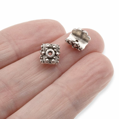 Silver Bead Caps for Gemstones, 8mm Decorative Pendant Saddle Caps, Ornate 4-Pack