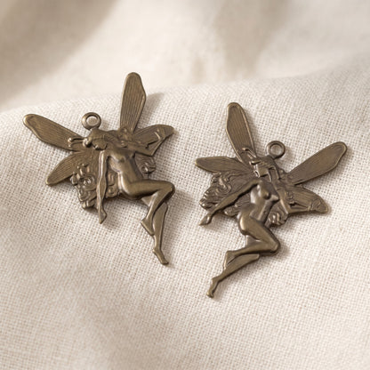 Brass Art Nouveau Fairy Charm Antiqued Whimsical 4-Pack