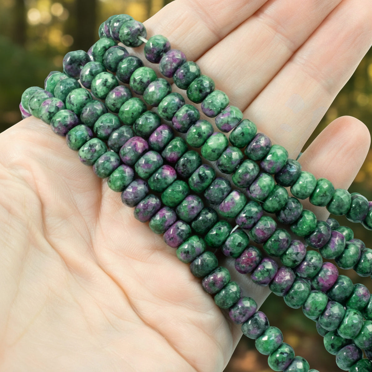 Ruby Zoisite Beads, Faceted Rondelle 5mm x 7.5mm, Green Pink Gemstone Strand, 75Pcs