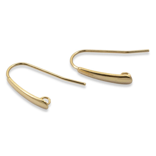 10 Stainless Steel Ear Wires - 24k Gold Plated - Flattened Front - Elegant Hooks