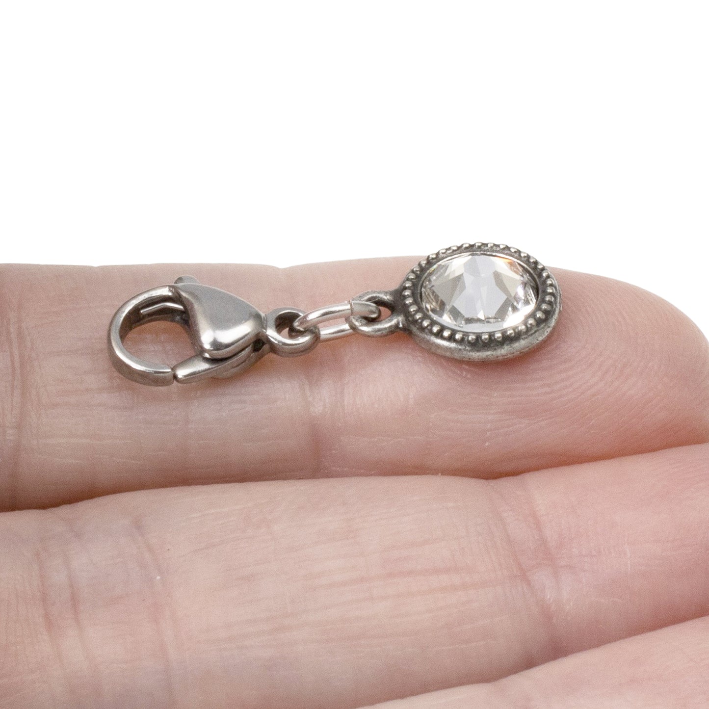 April Birthstone Clip-On Charm, Clear Crystal with Clip-On Design and Lobster Clasp, Unique Present for Birthday, Small Gift Idea