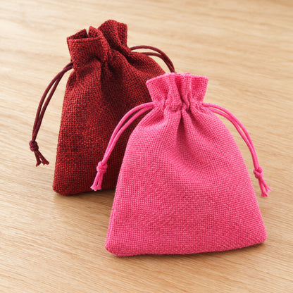 Burlap-Style Fabric Drawstring Bags, 10-Pack Assorted Colors, Rustic Cloth Pouches