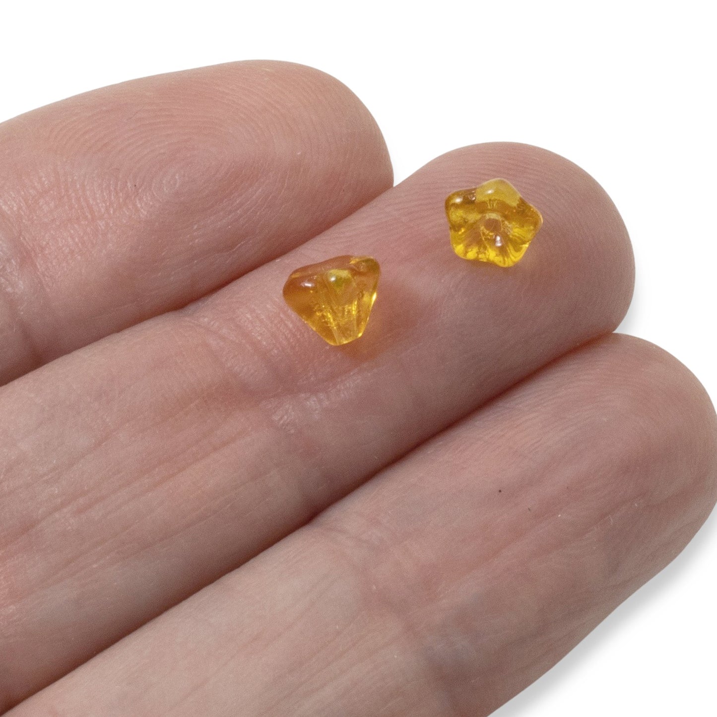 100Pcs Golden Yellow Mini Bell Flower Beads, Czech Glass Small Spring Flowers