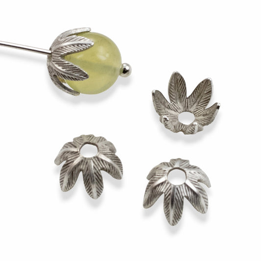 Daisy Bead Caps 8mm Antique Silver-Plated Pewter: 4Pcs Floral Findings USA Made
