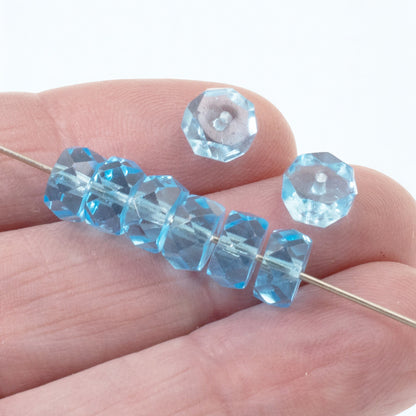 Transparent Aqua Czech Glass Faceted Rondelle Beads, 50-Pack 8mm Firepolished Spacers, Professional Quality, Ocean Blue