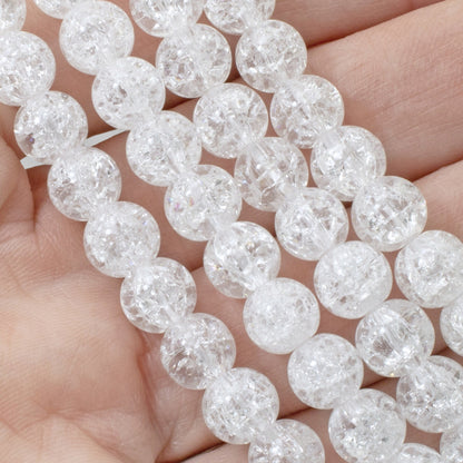 Winter Glass Beads, 8mm White Crackle Beads, Holiday Christmas Ornament DIY