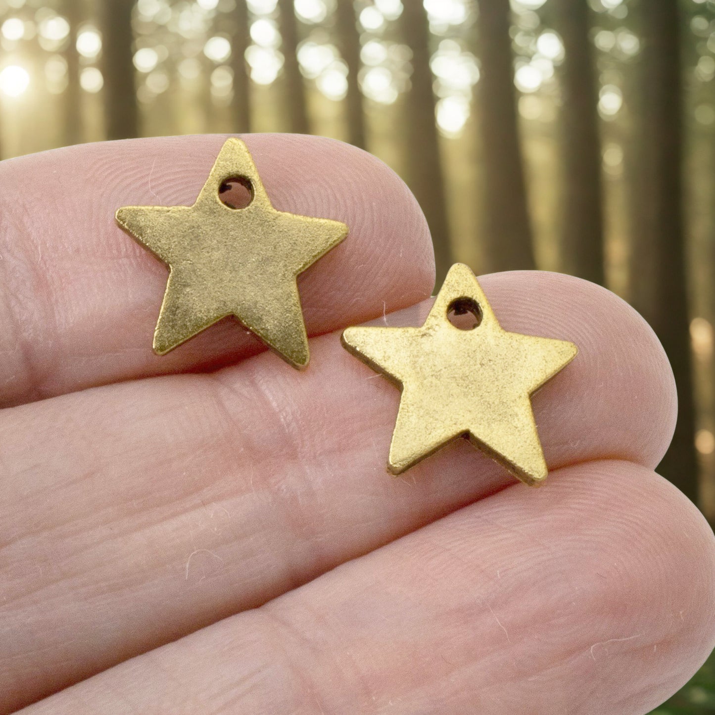 Celestial Gold Star Charms, 2Pc 24k Plated Metal Stamping Flat Tags DIY Jewelry