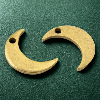Celestial Gold Moon Charms, 2Pc 24k Plated Crescent Metal Stamping Flat Tags