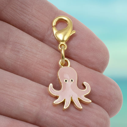 Pink Octopus Clip-On Charm, Gold-Plated Sea Life Handbag and Jewelry Accessory