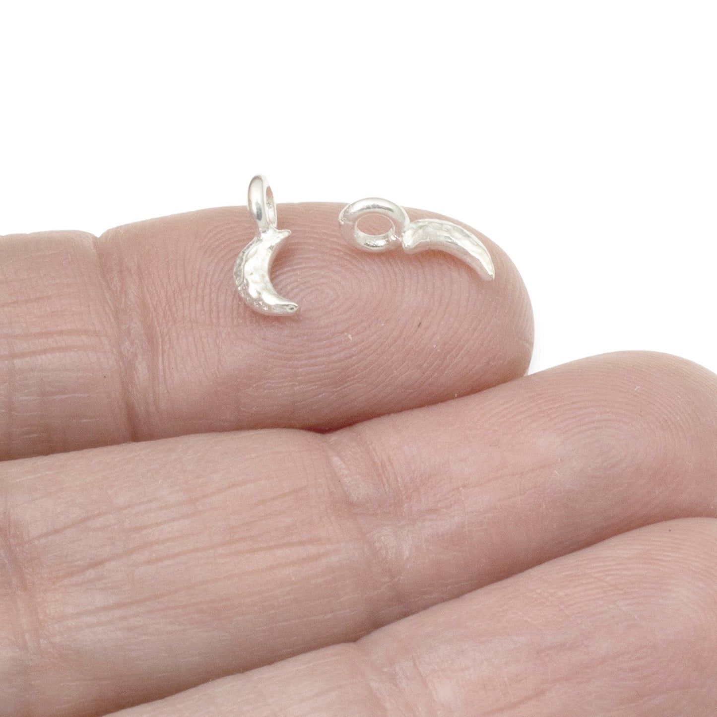 10 Tiny Silver Crescent Moon Charms - Dainty Celestial Pendants for Leather Cord