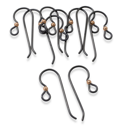 10 Black Niobium Ear Wires + 2mm Copper Bead Accent - Hypoallergenic