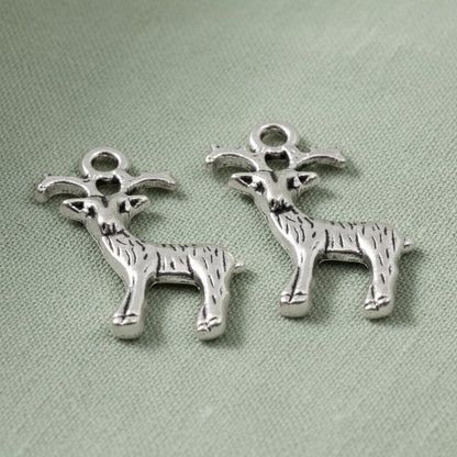 Silver Deer Charms: Nature Woodland Animal Pendant DIY 10-Pack