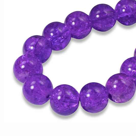 30 Purple 10mm Round Glass Crackle Beads for DIY Handmade Jewelry Making