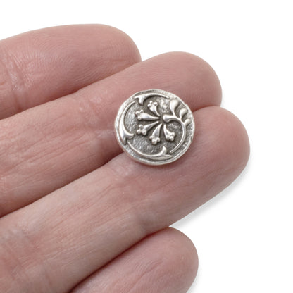 Silver Vignette Buttons, 4-Pack Floral Metal Shank Buttons for Wrap Bracelets