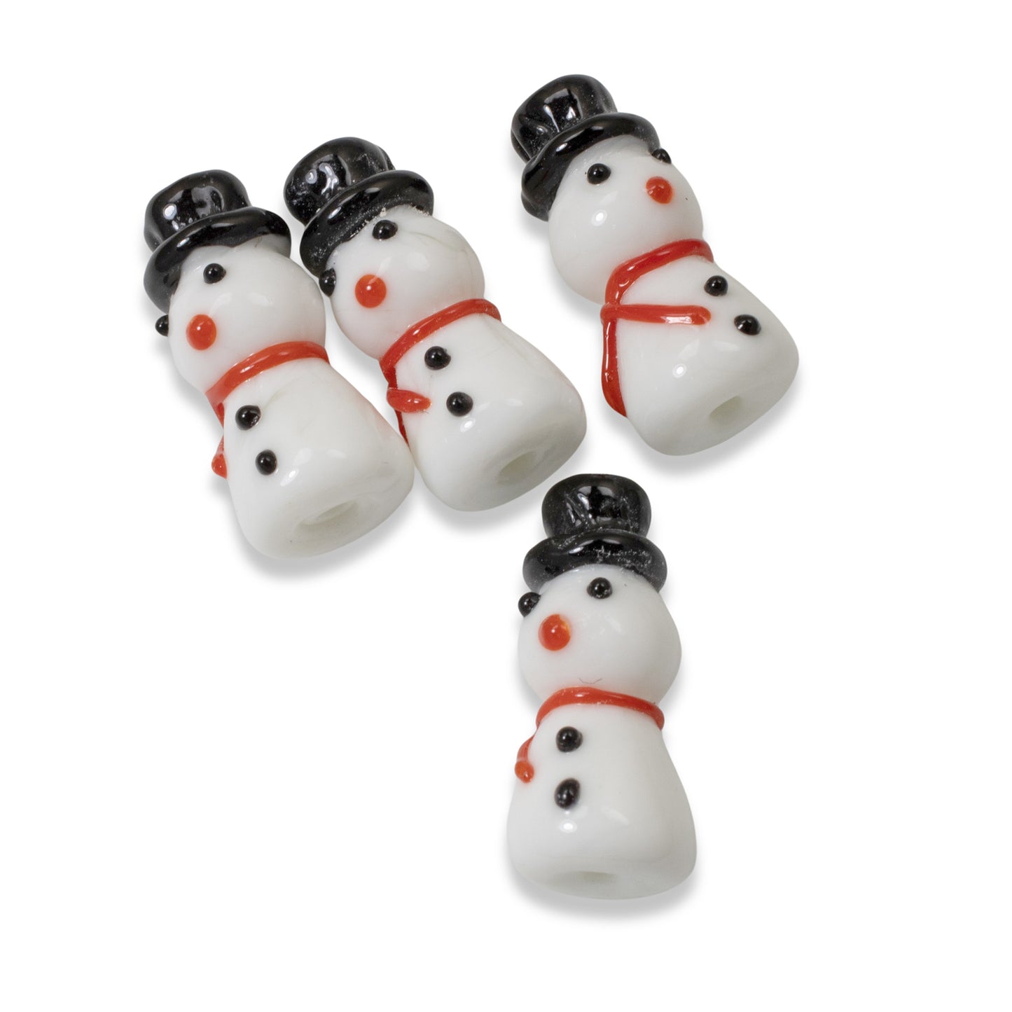 4-Pack Snowman Beads, Christmas Holiday Lampwork for Jewelry Making & Crafts