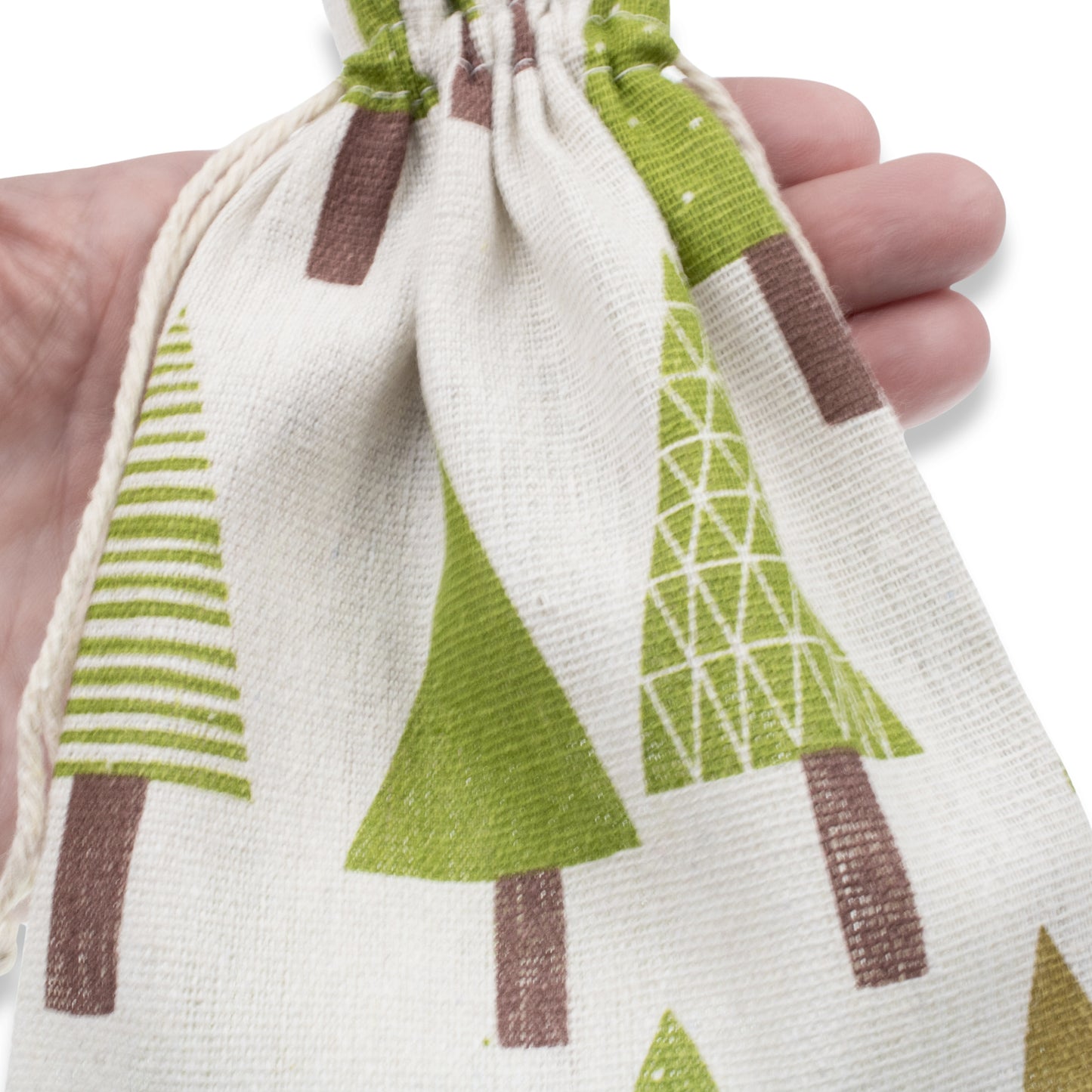 Woodland Tree Drawstring Bags: Rustic Christmas Winter Gift Pouch 5x7 5-Pack