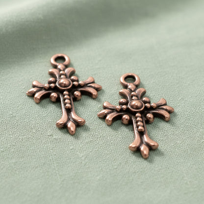 Fleur Cross Charms: Antique Copper Faith Necklace Rosary Pendant 2-Pack