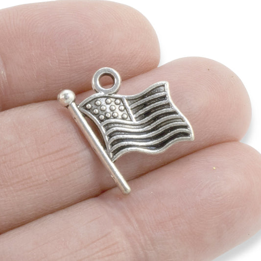 Silver Waving American Flag Charms for Patriotic DIY Jewelry & Crafts 10-Pack