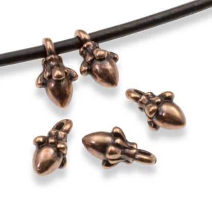Tiny Copper Acorn Charms: 10mm Autumn Woodland Nature Pendants 10-Pack