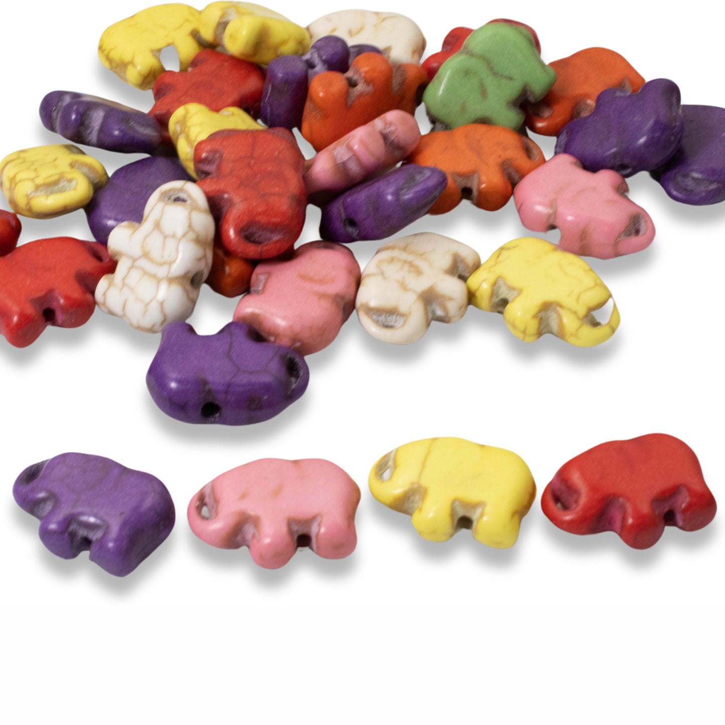 40 Small Elephant Beads, Multi-Colored Set, Synthetic Turquoise Baby Elephants