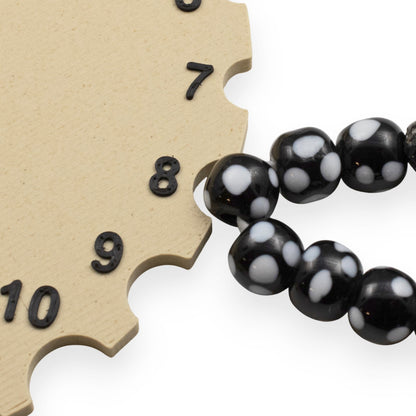 Black Glass Lampwork Beads with Light Gray Dots, Handmade Indonesian Beads, 6-8mm Round, 17" Strand 60-65 Beads
