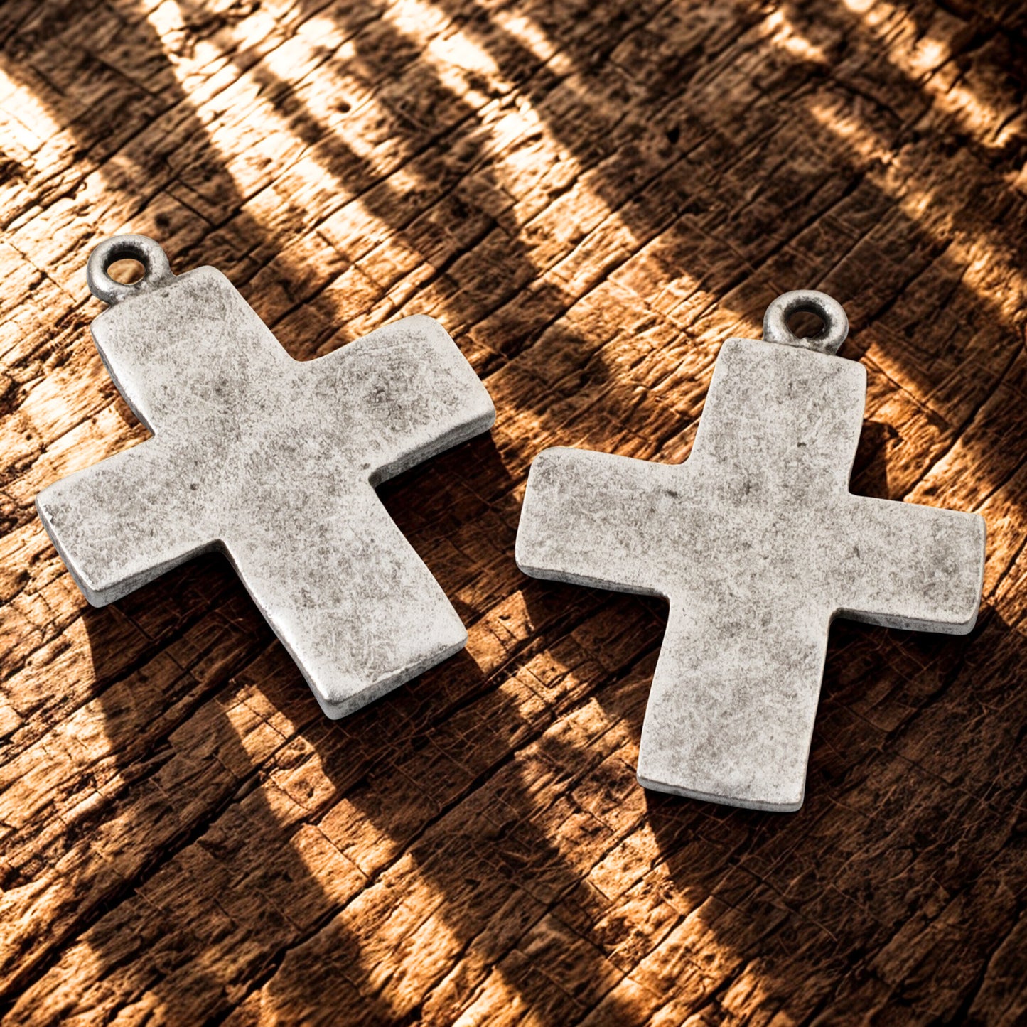 Hammered Cross Charms Antique Silver 2-Pack, Premium Nunn Design USA Made