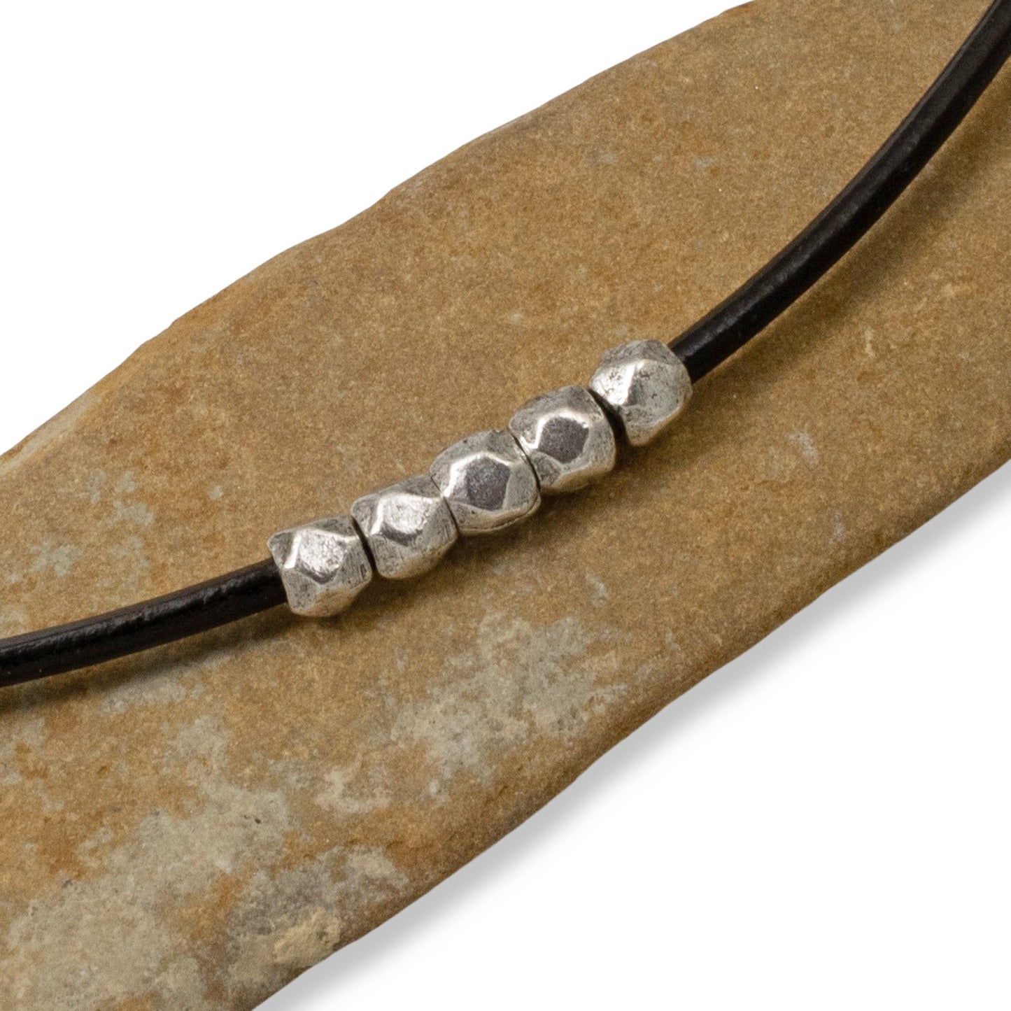 10 Faceted Round 4mm Beads for Leather - Silver Plated Pewter - Nunn Design