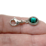 May Birthstone Clip-On Charm, Emerald Green Crystal with Clip-On Design and Lobster Clasp, Unique Present for Birthday, Small Gift Idea