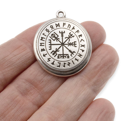 Viking Pendant Silver Vegvisir Compass: Norse Symbol Rune Protection Charm 1Pc