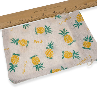 Pineapple Drawstring Bags, 5-Pack Tropical Party Favor Gift Candy Pouch 5"x7"