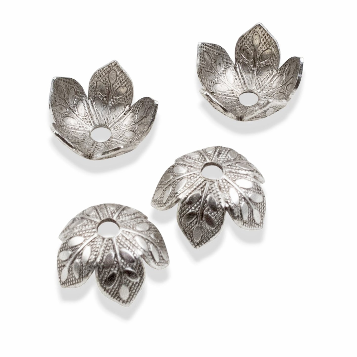 Etched Daisy Bead Caps 8mm Antique Silver-Plated Pewter: Botanical Metal Findings USA Made 4 Pack