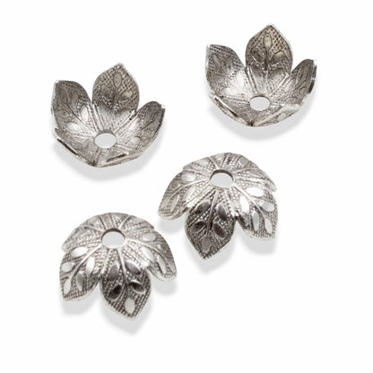Etched Daisy Bead Caps 8mm Antique Silver-Plated Pewter: Botanical Metal Findings USA Made 4 Pack