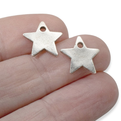 Celestial Silver Star Charms, 2Pc Metal Stamping Flat Tags, Personalized Earring and Charm Necklace Supplies