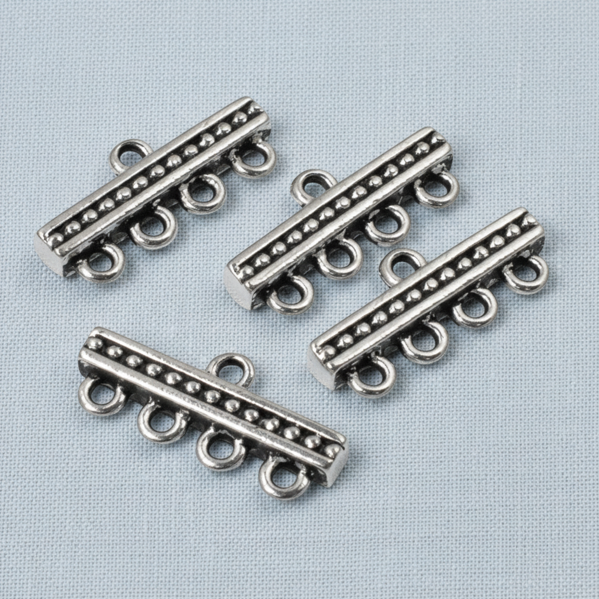 Hackberry Creek antique silver plated 4-to-1 beaded connector links for multi-strand jewelry making