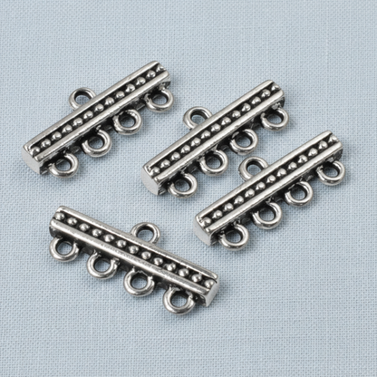 Hackberry Creek antique silver plated 4-to-1 beaded connector links for multi-strand jewelry making