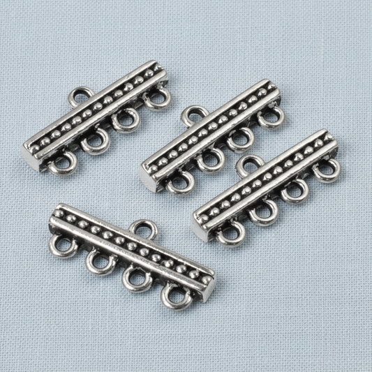 Hackberry Creek antique silver plated 4-to-1 beaded connector links for multi-strand jewelry making