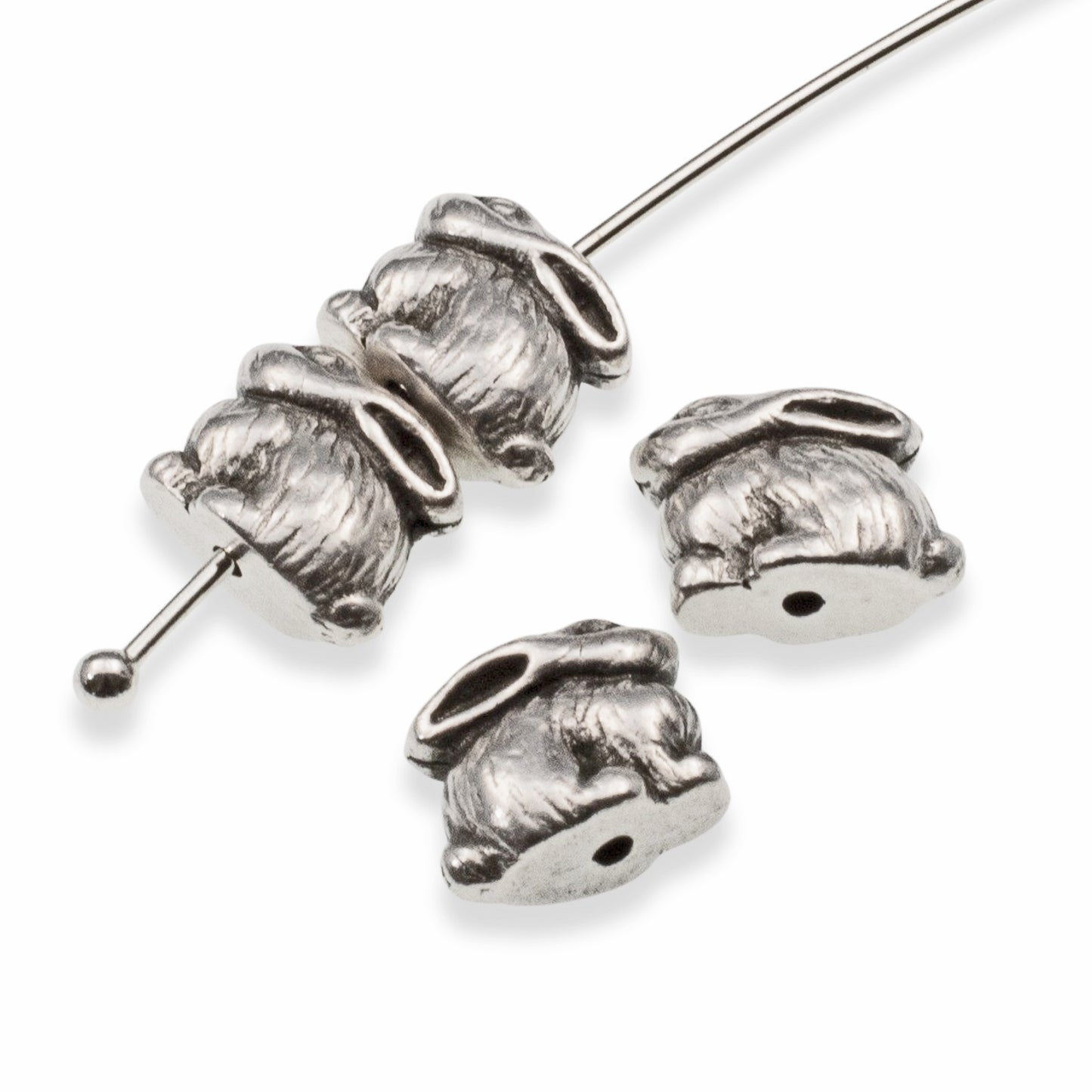 Silver Bunny Beads: 4-Pack Rabbits for Easter Jewelry Making Spring Crafts, Woodland Nature DIY 9mm