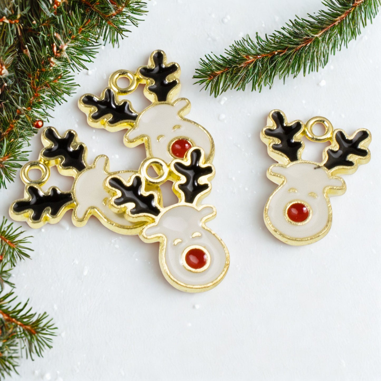 Festive Reindeer Enamel Charms for Holiday Jewelry Making, Christmas Crafts & DIY Accessories