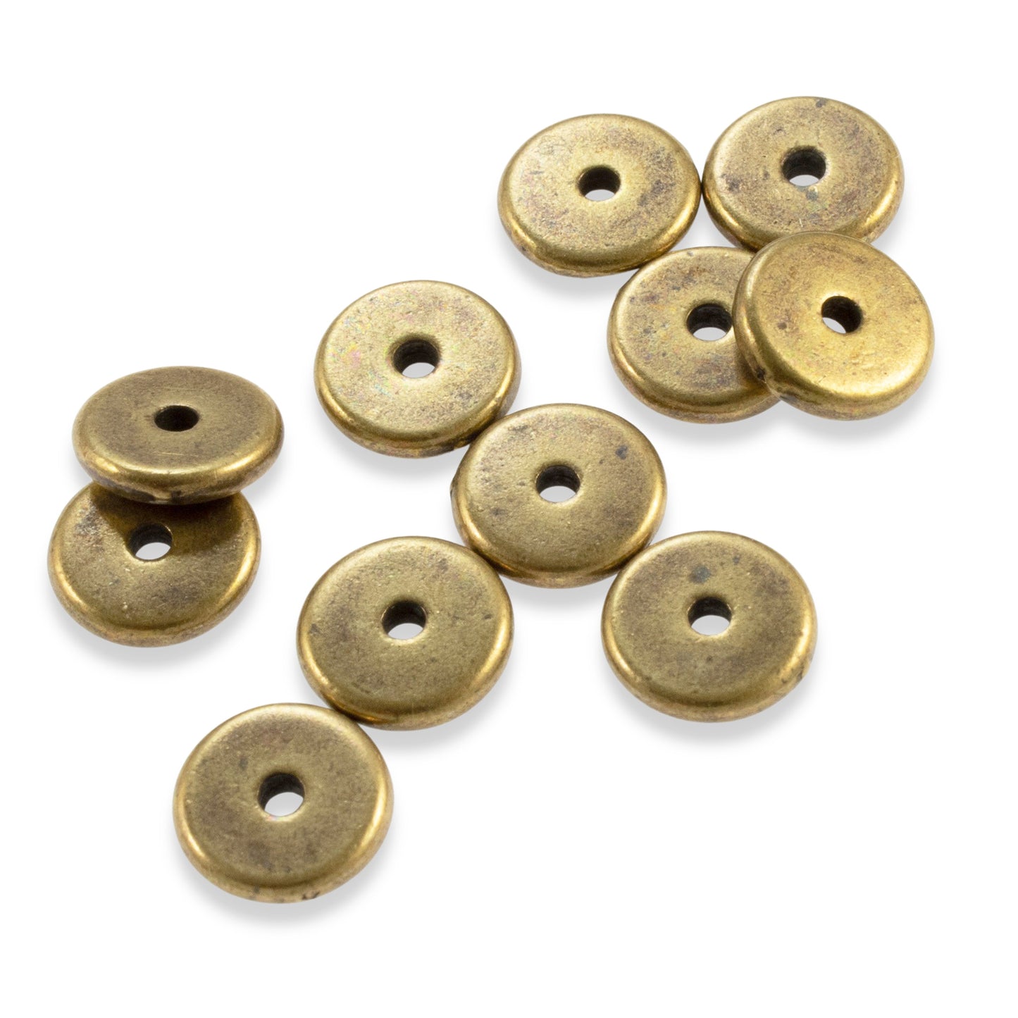 10 Antique Brass 8mm Spacer Beads - TierraCast Heishi Disk for Jewelry Design