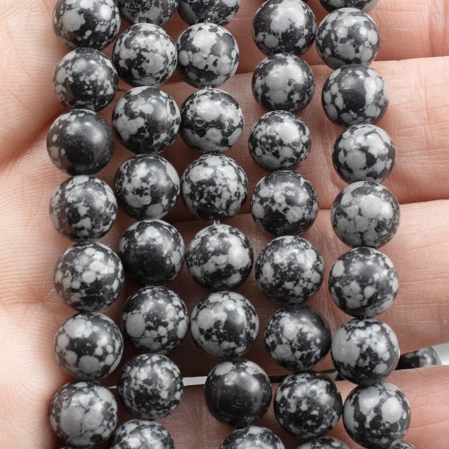 Snowflake Obsidian Beads: 8mm Round Black Gemstone Strand Natural Stone 48Pcs