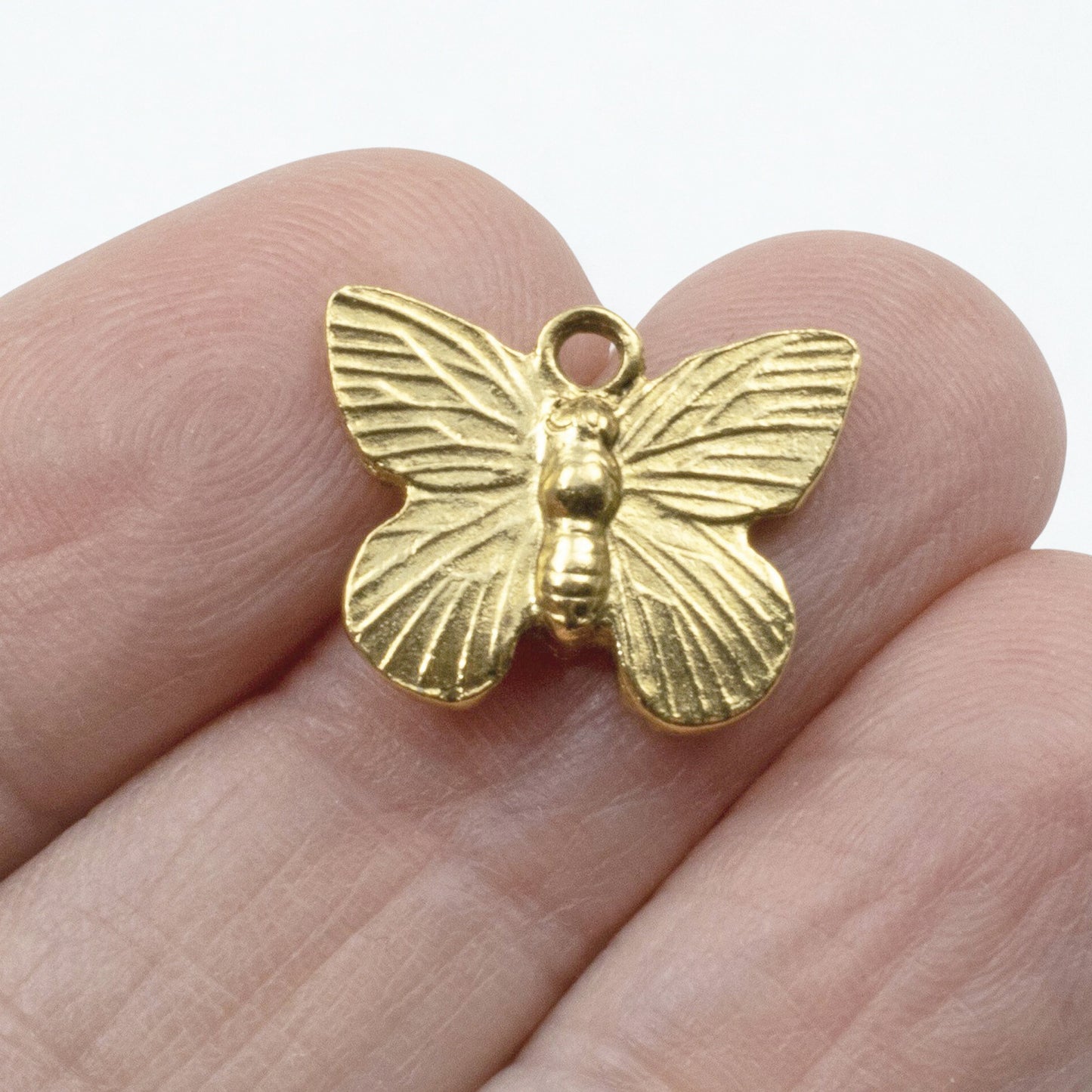 Gold Butterfly Charms: 24k Plated Antique Pewter Nature Pendants USA Made 2-Pack