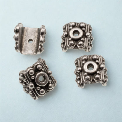 Silver Bead Caps for Gemstones, 8mm Decorative Pendant Saddle Caps, Ornate 4-Pack