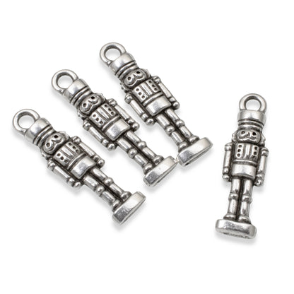 4 Silver Nutcracker Christmas Charms, TierraCast Design Holiday Charm