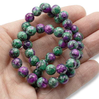 8mm Ruby Zoisite Round Gemstone Beads for DIY Jewelry Making, Green & Pink Natural Stone