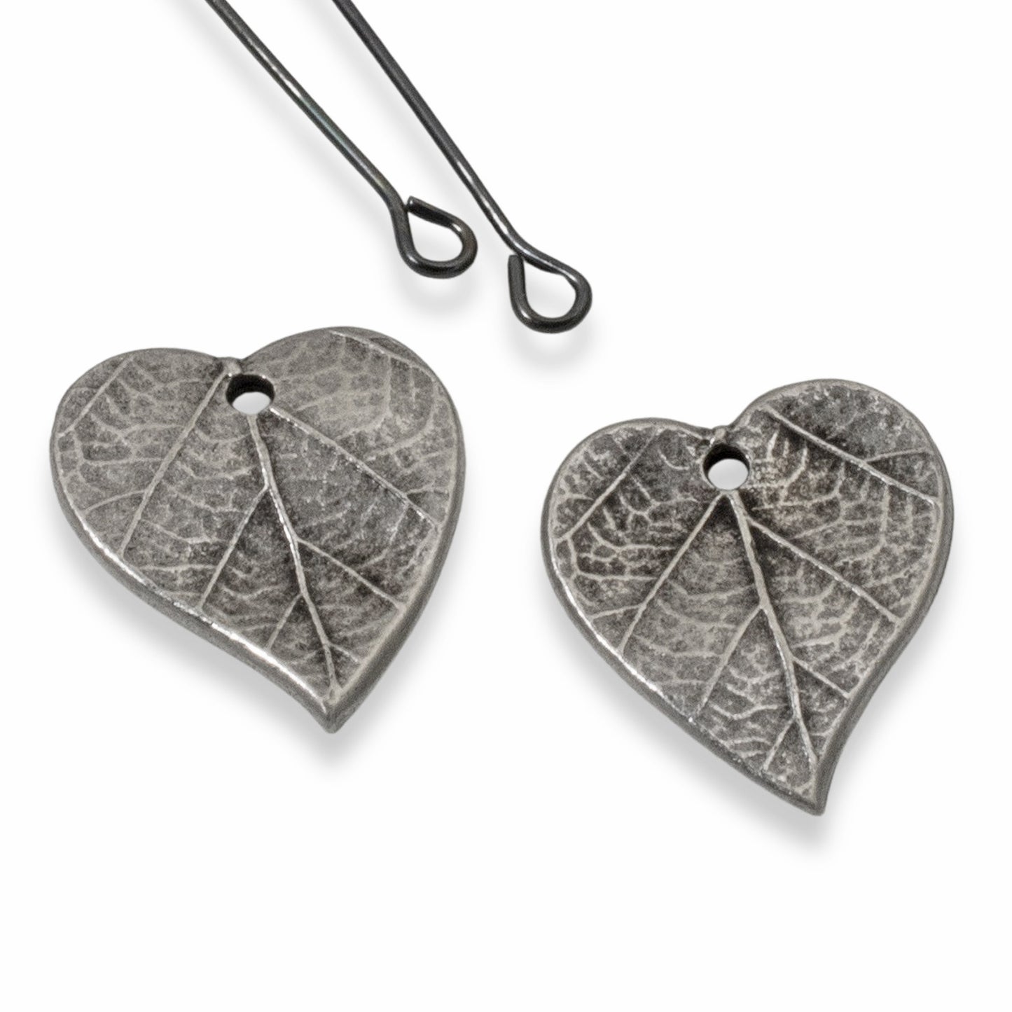 Heart Leaf Charms, 4-Pack Antique Pewter Nature Jewelry Making, Fall Botanical