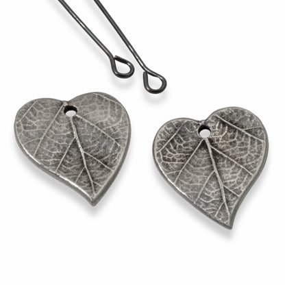 Heart Leaf Charms, 4-Pack Antique Pewter Nature Jewelry Making, Fall Botanical