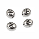 4 Silver "X" Alphabet Beads, Oval Letter For Personalized Jewelry Making