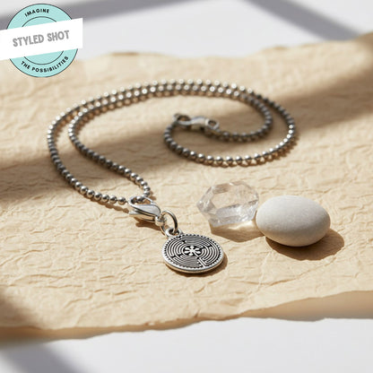 Silver Labyrinth Charm: Spiritual Jewelry for Bracelets Necklaces Christian Faith Meditation Symbol Clip-On Dangle