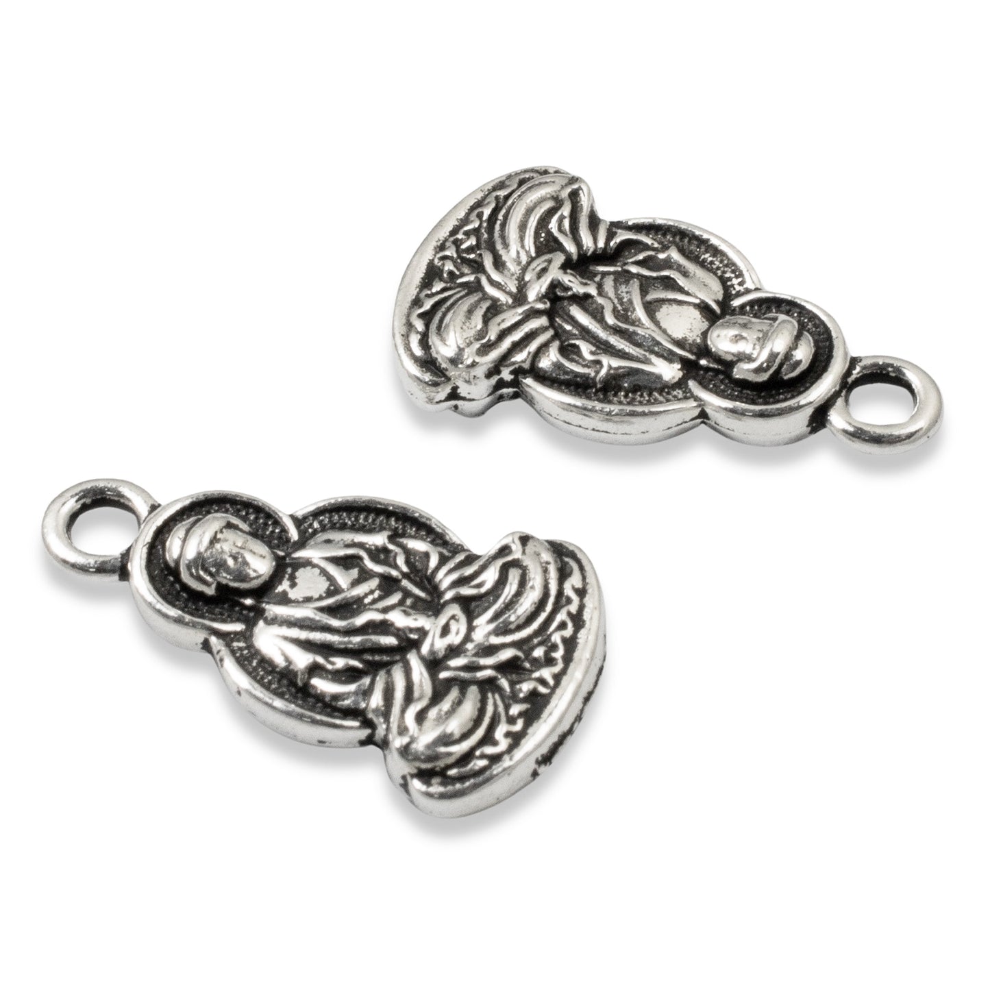 2 Zen Buddha Charms - Silver-Plated Pewter Spiritual Jewelry Pendants for Mindfulness