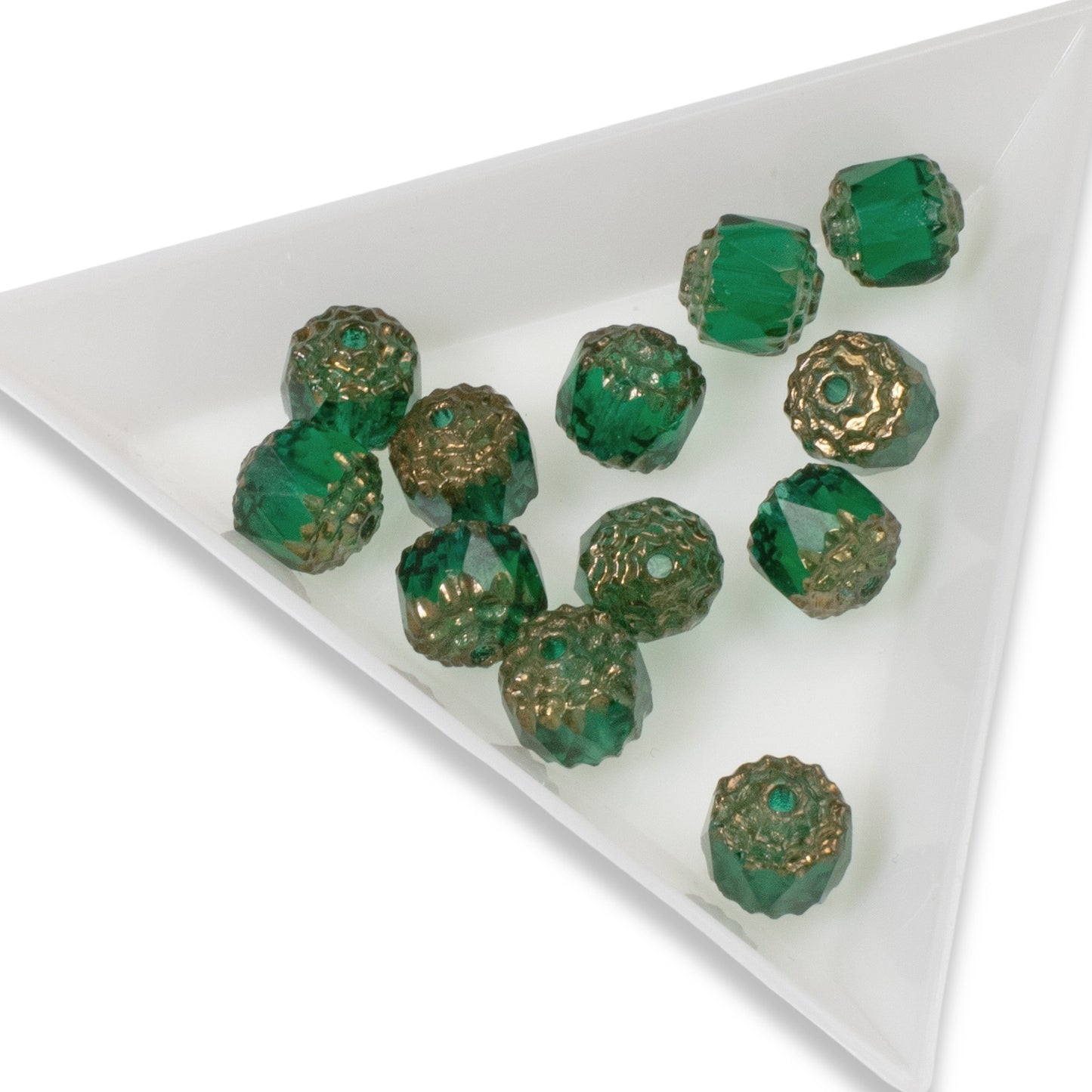 Emerald Green Faceted 8mm Crown Cathedral Beads, Czech Glass (12 Pieces)